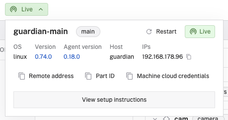 Machine part info dropdown
